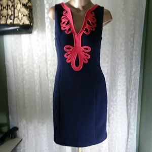 Lilly Pulitzer Navy Sheath Dress Coral Trim Sz M